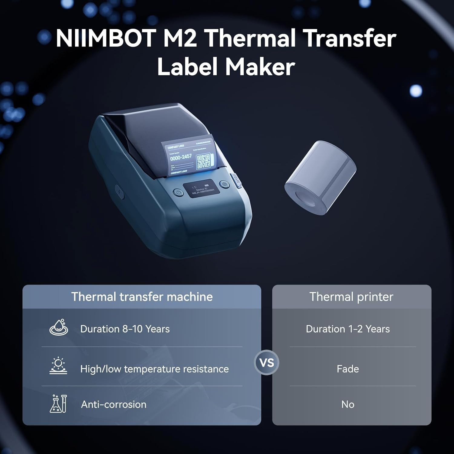 M2 2 Inch Thermal Transfer Label Maker, 300DPI Bluetooth Label Printer, Label Ma