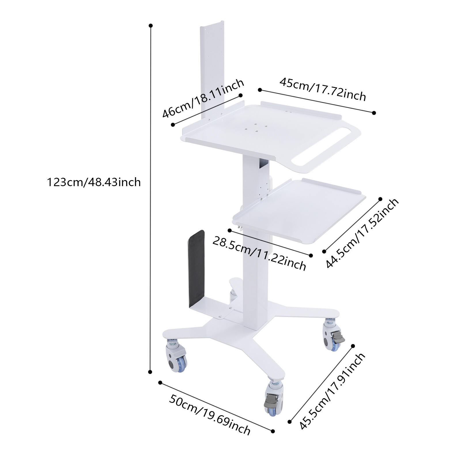 Hospital Beauty Spa Trolley Cart Adjustable Rolling Computer Cart Rolling Cart