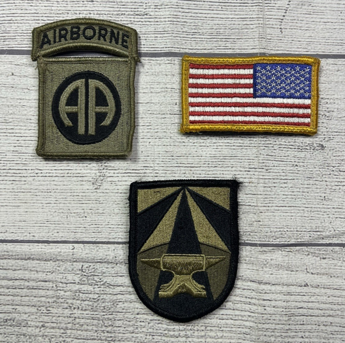 Lot of 3 Military Uniform Patches Airborne SSI US Flag Hook & Loop Tactical Army