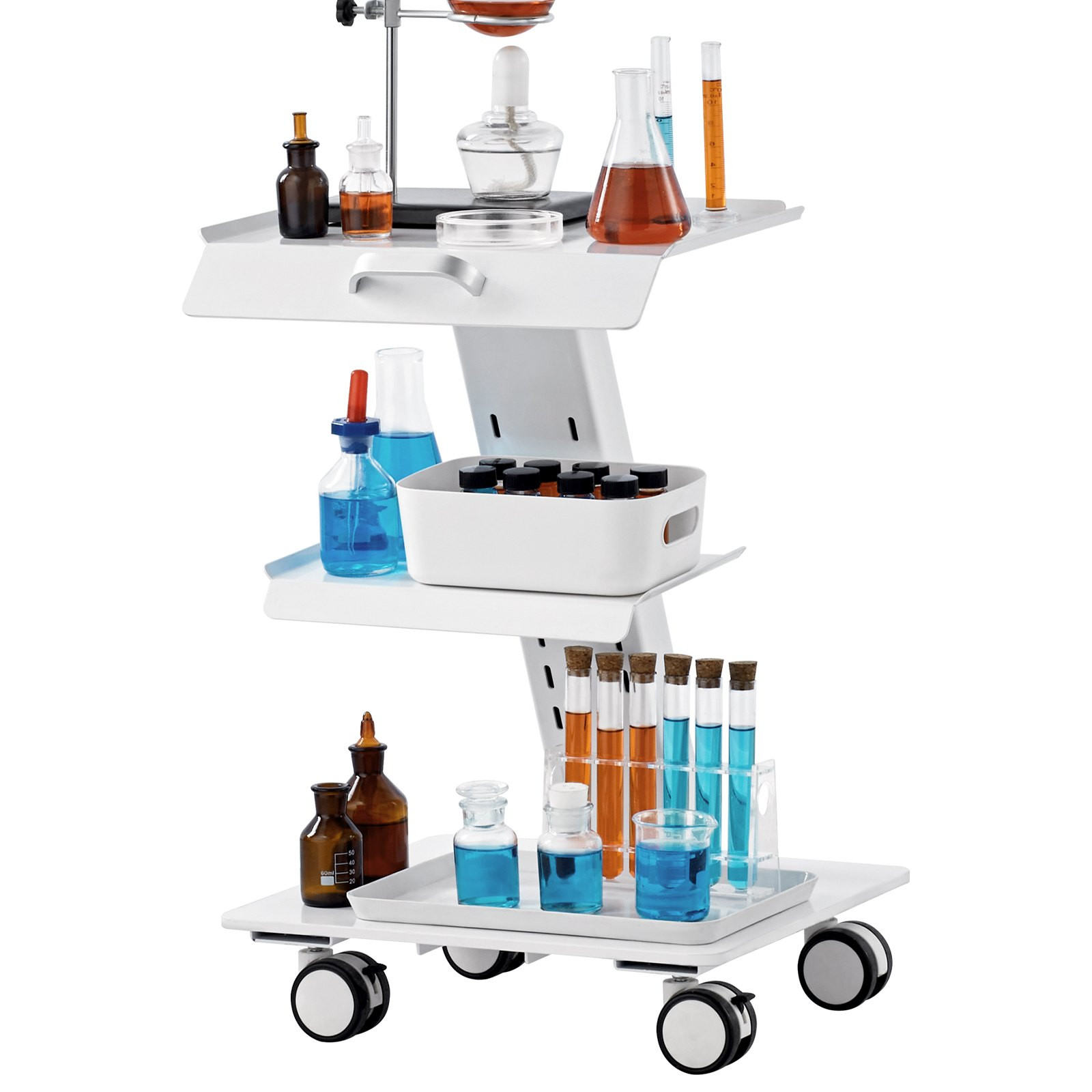 VEVOR Lab Trolley, 3-Layer Rolling Lab Cart, Metal Mobile Trolley with Swivel Wh