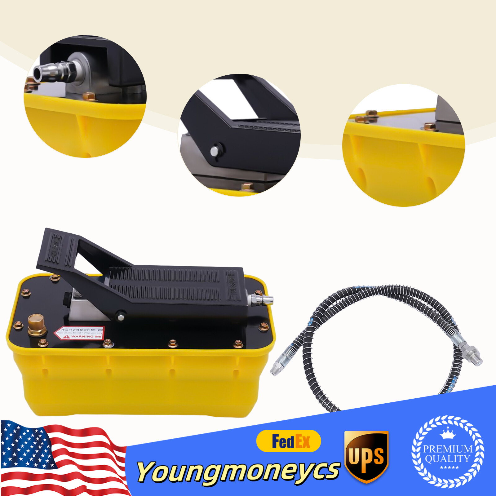 2.3 L Air Hydraulic Jack Pump Rotary Lift Foot Pedal 10000 PSI 0.75-0.95 L/min