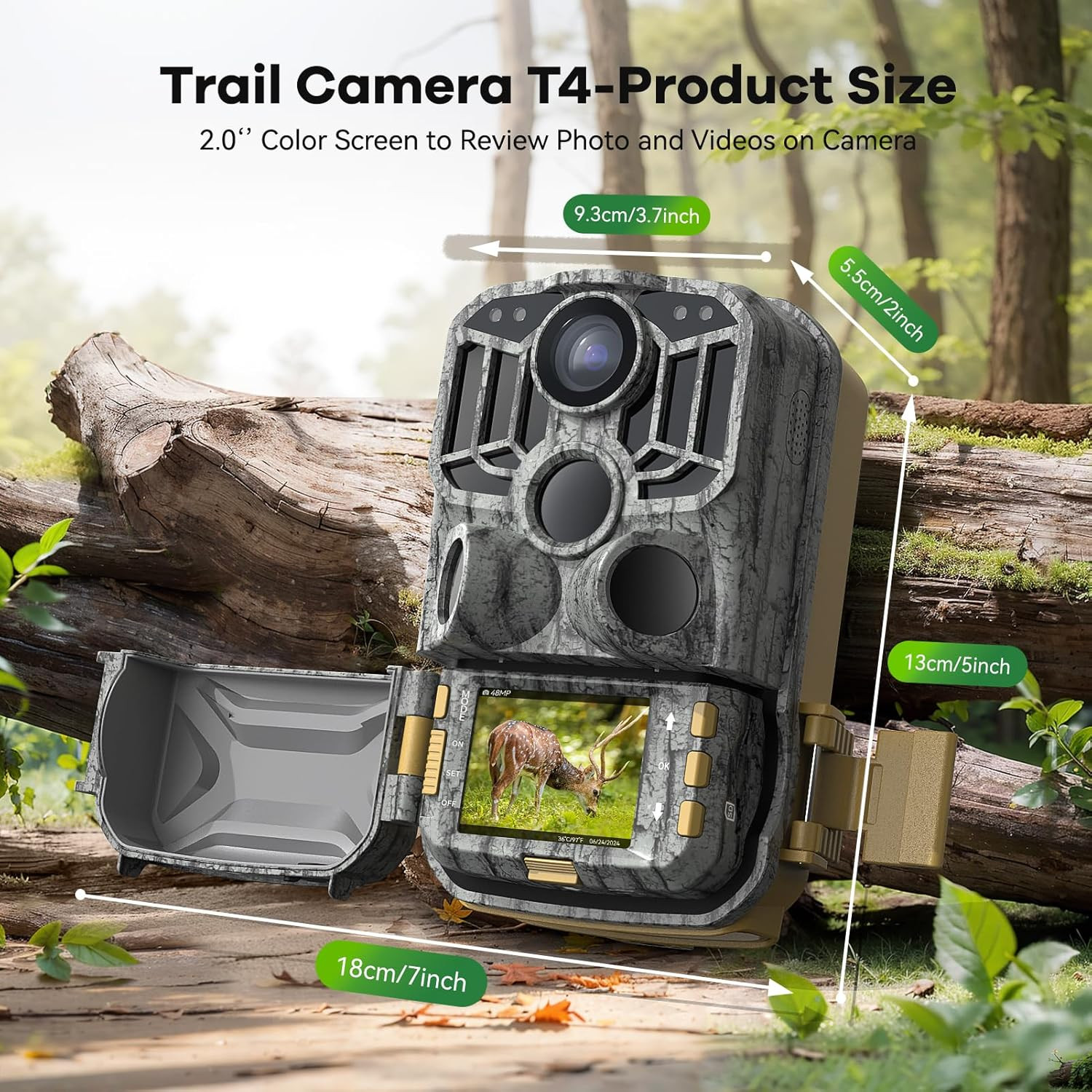 Trail Camera 48MP 4K Game Camera with 8 Batteries 32GB SD Card,Wifi Bluetooth Co