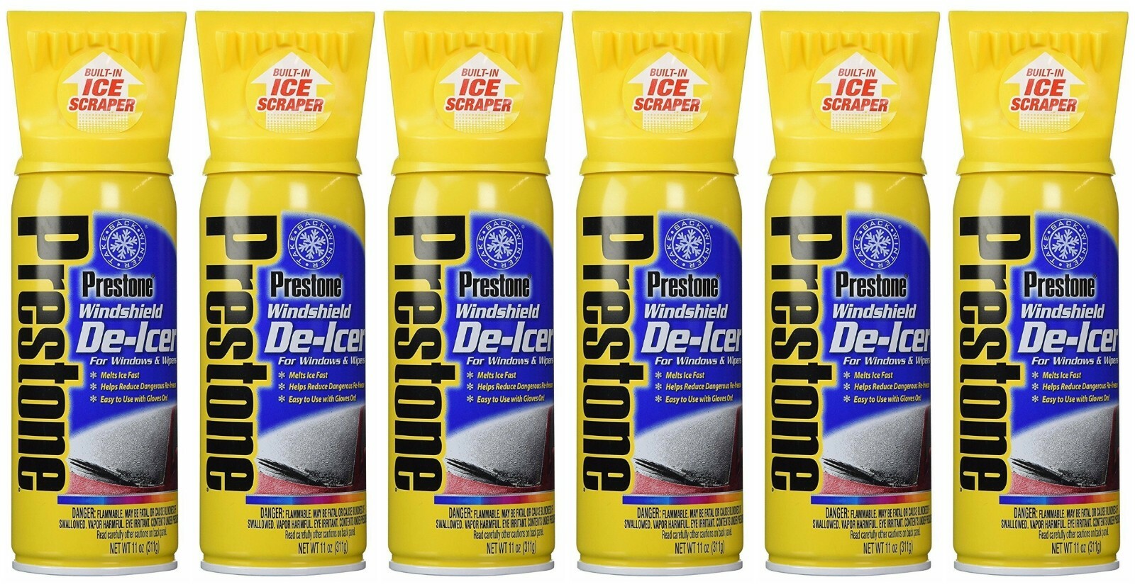 Prestone AS242 Windshield De-Icer SPRAY ICE REMOVER SCRAPER 11 Oz, 6 Pack