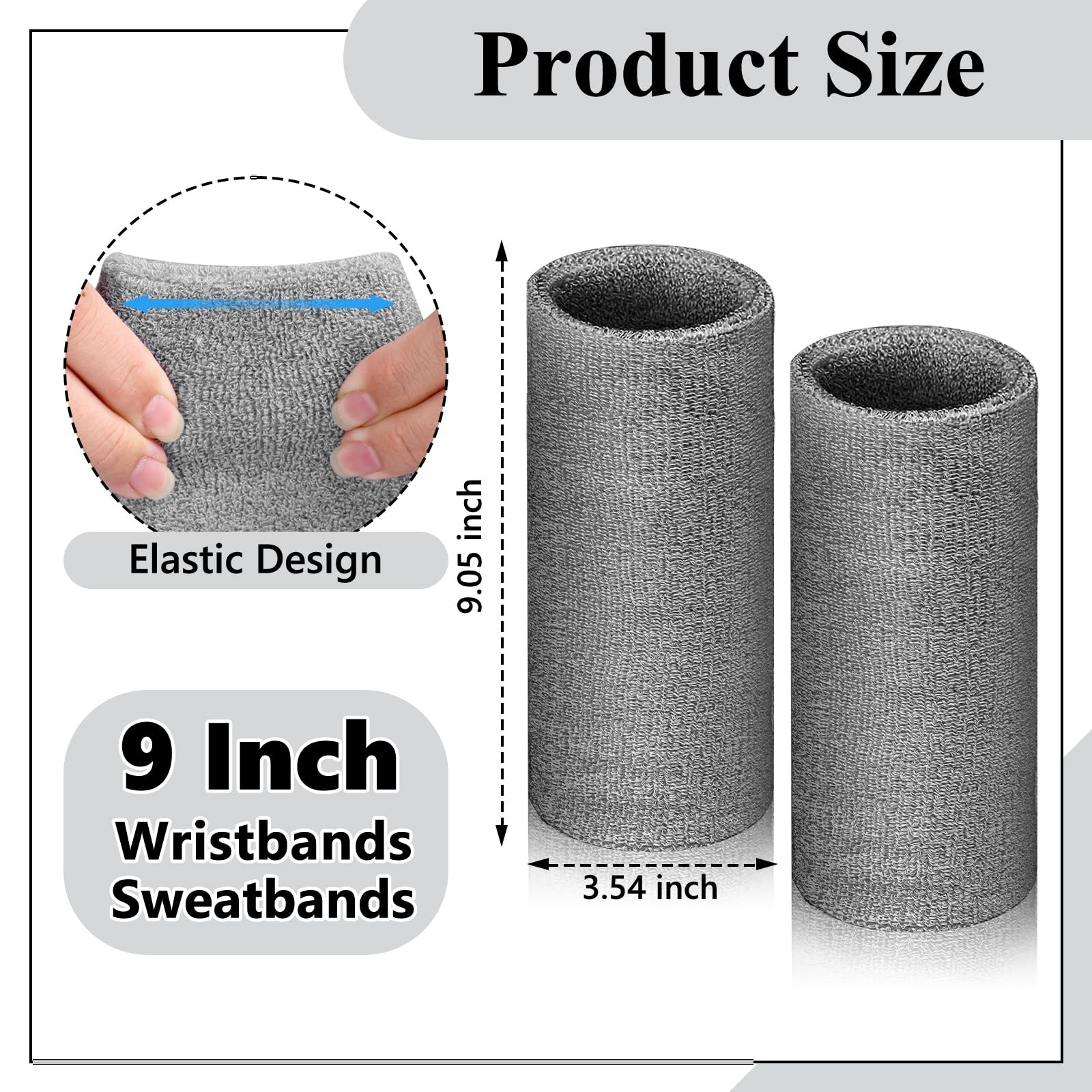 2 PCS 9-Inch Black Long Wristbands Sweatbands for Football Workout Tennis
