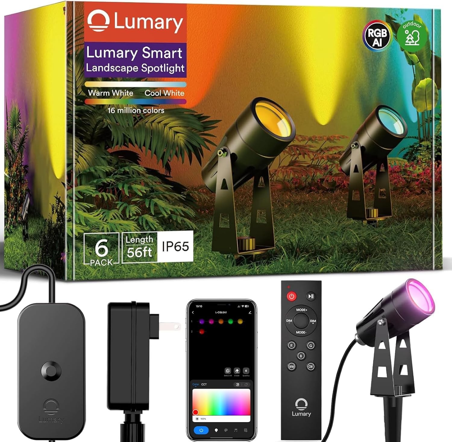 40%OFF Lumary Smart Landscape Lights 56Ft, 6 Pack RGBAIWW Low Voltage
