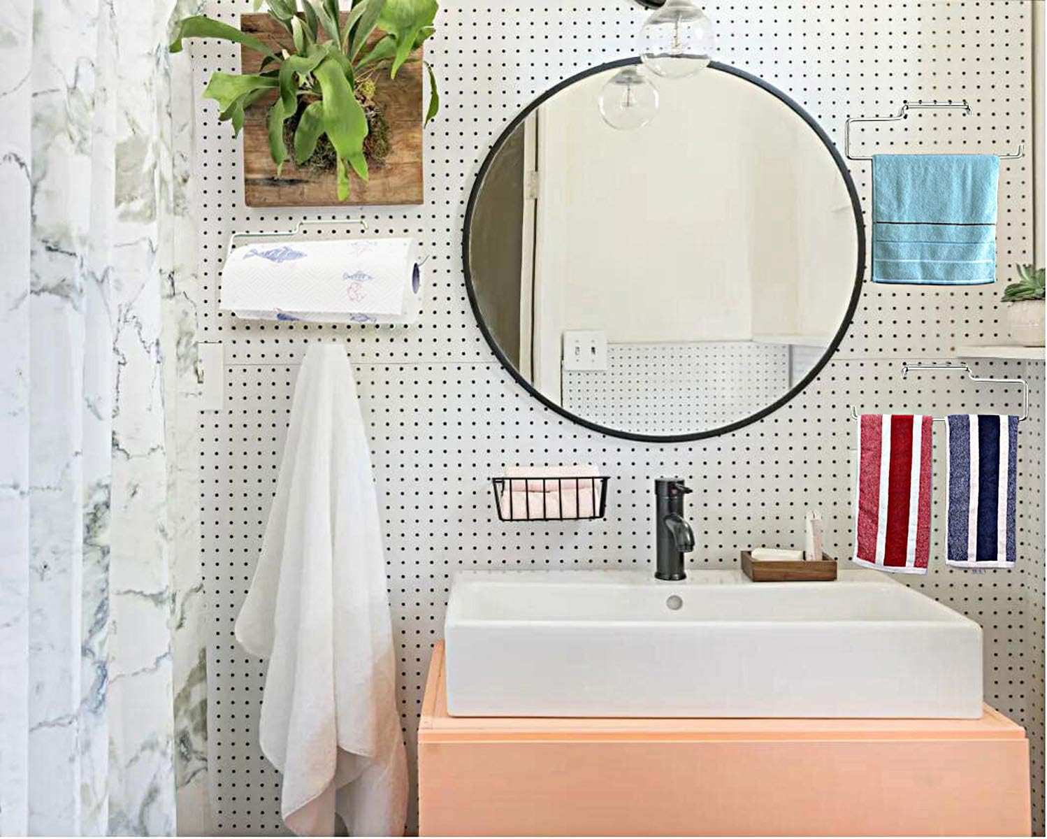 2 Pack Stainless Steel Pegboard Paper Towel Holder | Pegboard Hooks | Pegboard A