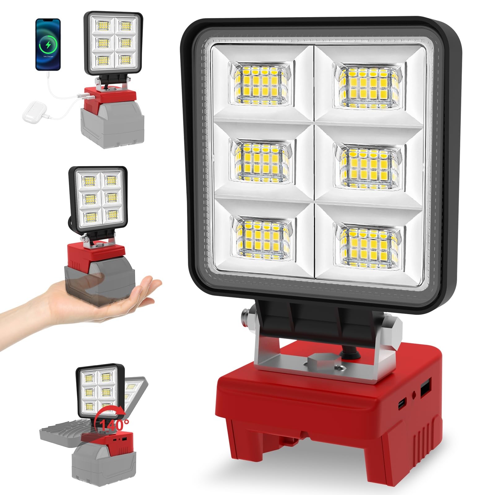 50W LED Portable Work Light Compatible with Milwaukee 18V Battery