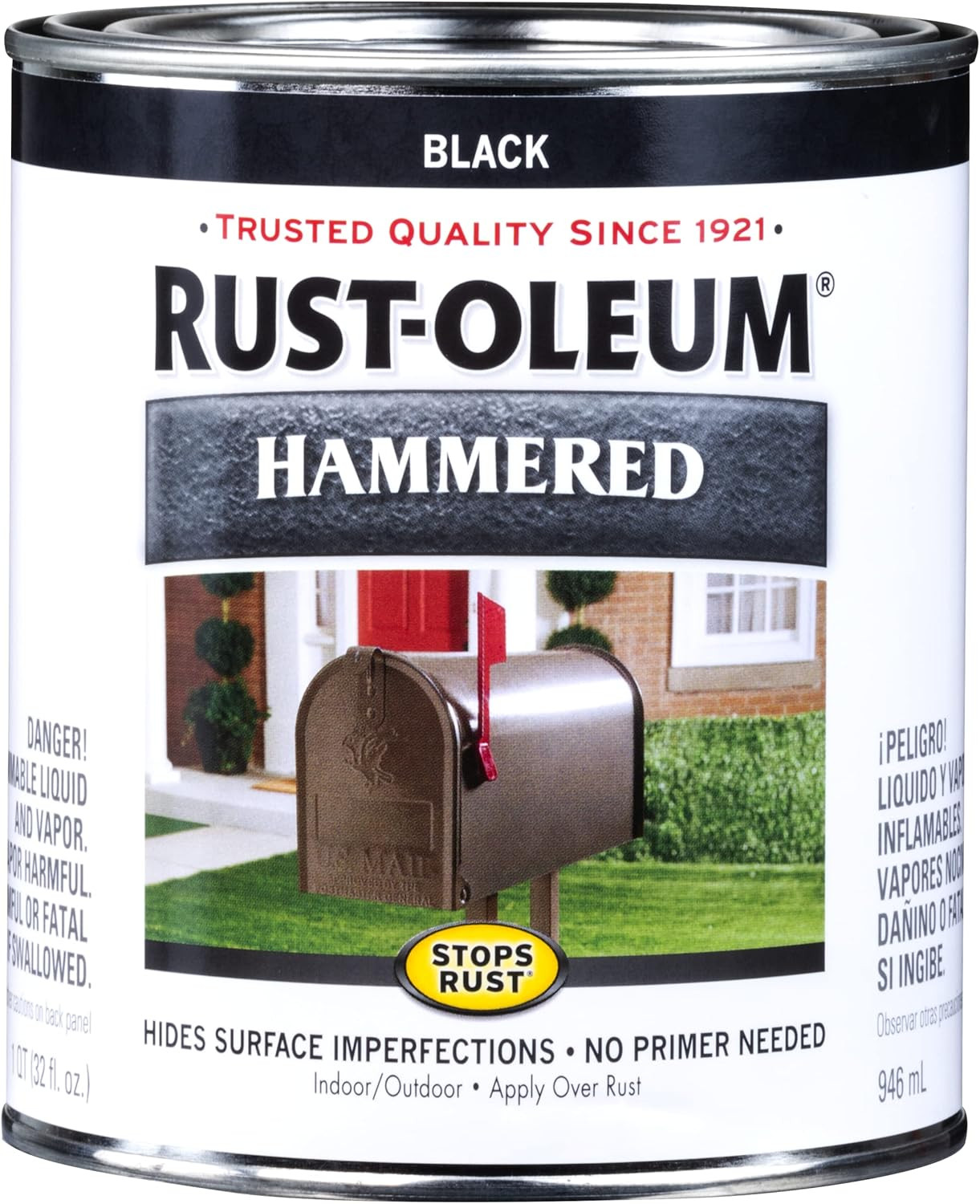 Rust-Oleum 7215502 Stops Rust Hammered Finish Brush Paint, Quart, Black