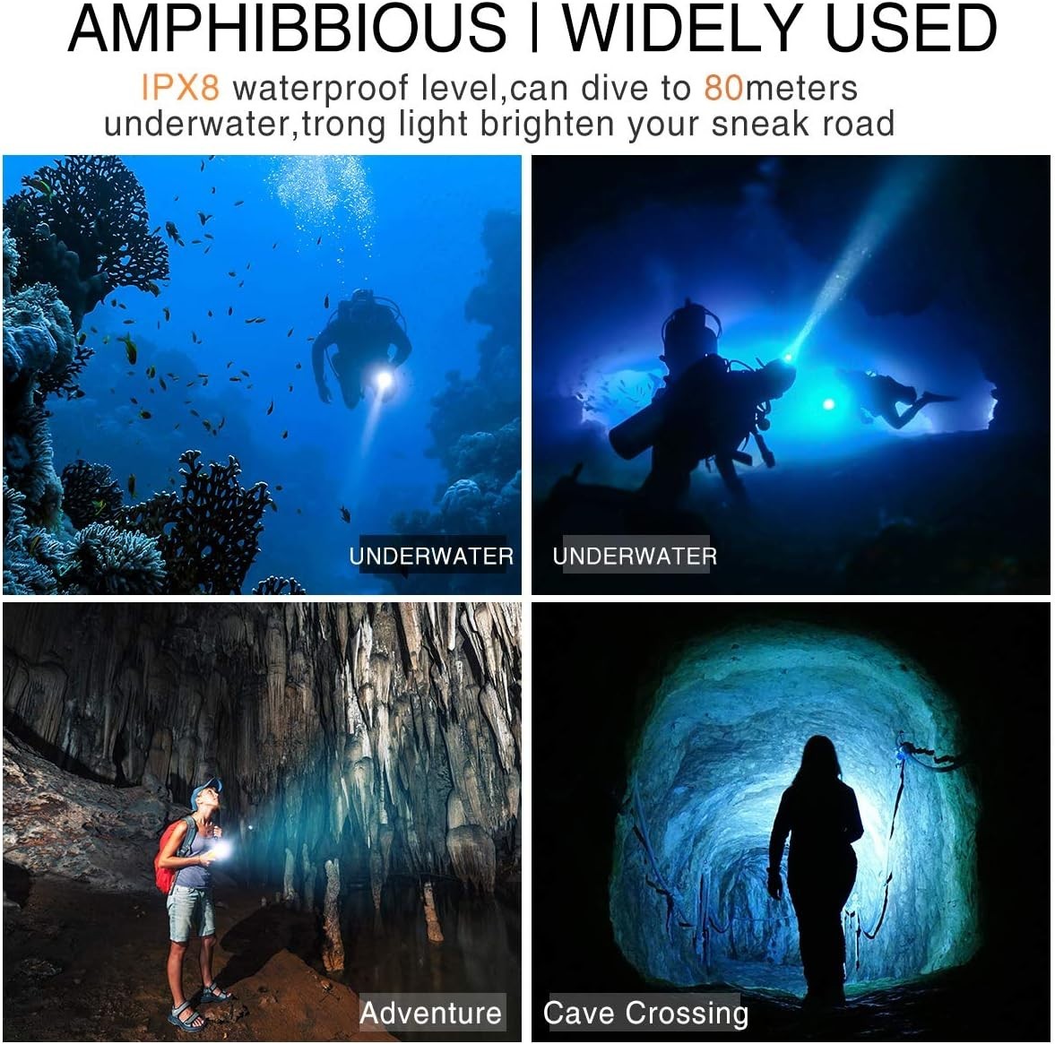 Dive Light with Charger - 2000 Lumen Underwater Flashlight