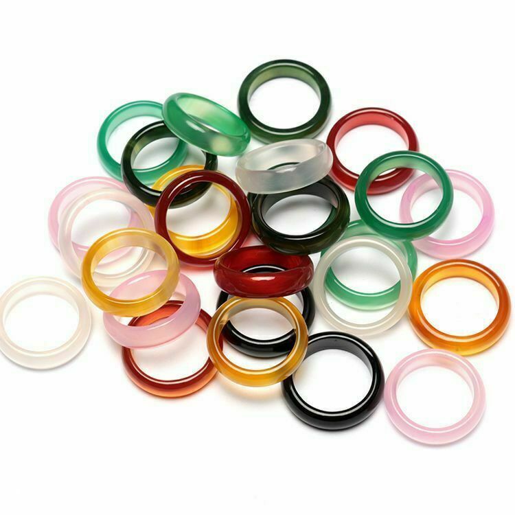 30pcs Wholesale Lots Colorful Mix Natural Agate Band Gemstone Jade Rings Jewelry