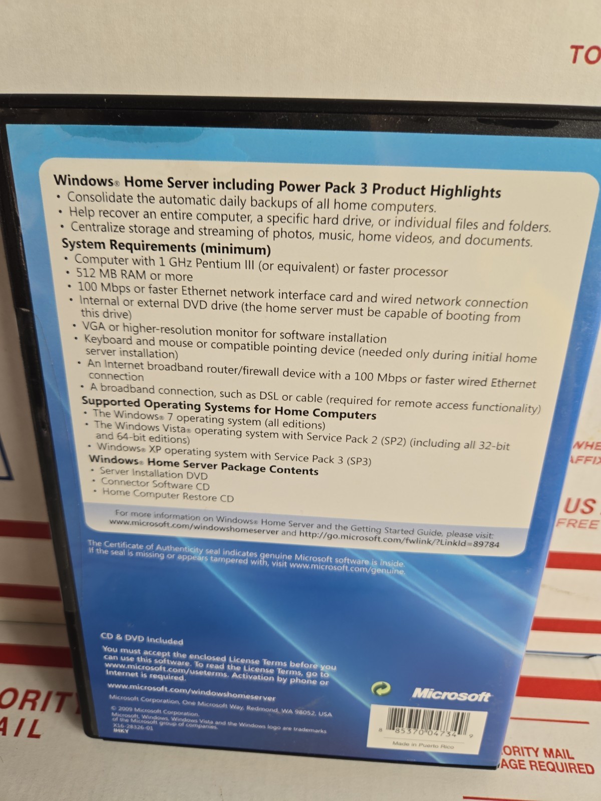 NEW-Windows Home Server 2009 OEM Software DVD with Product Key