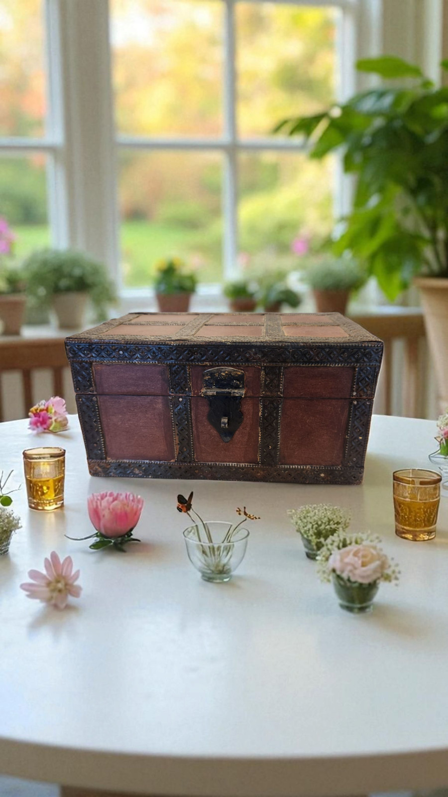 Keepsake Antique iron fitting Wooden wood Storage box home room decor design 213
