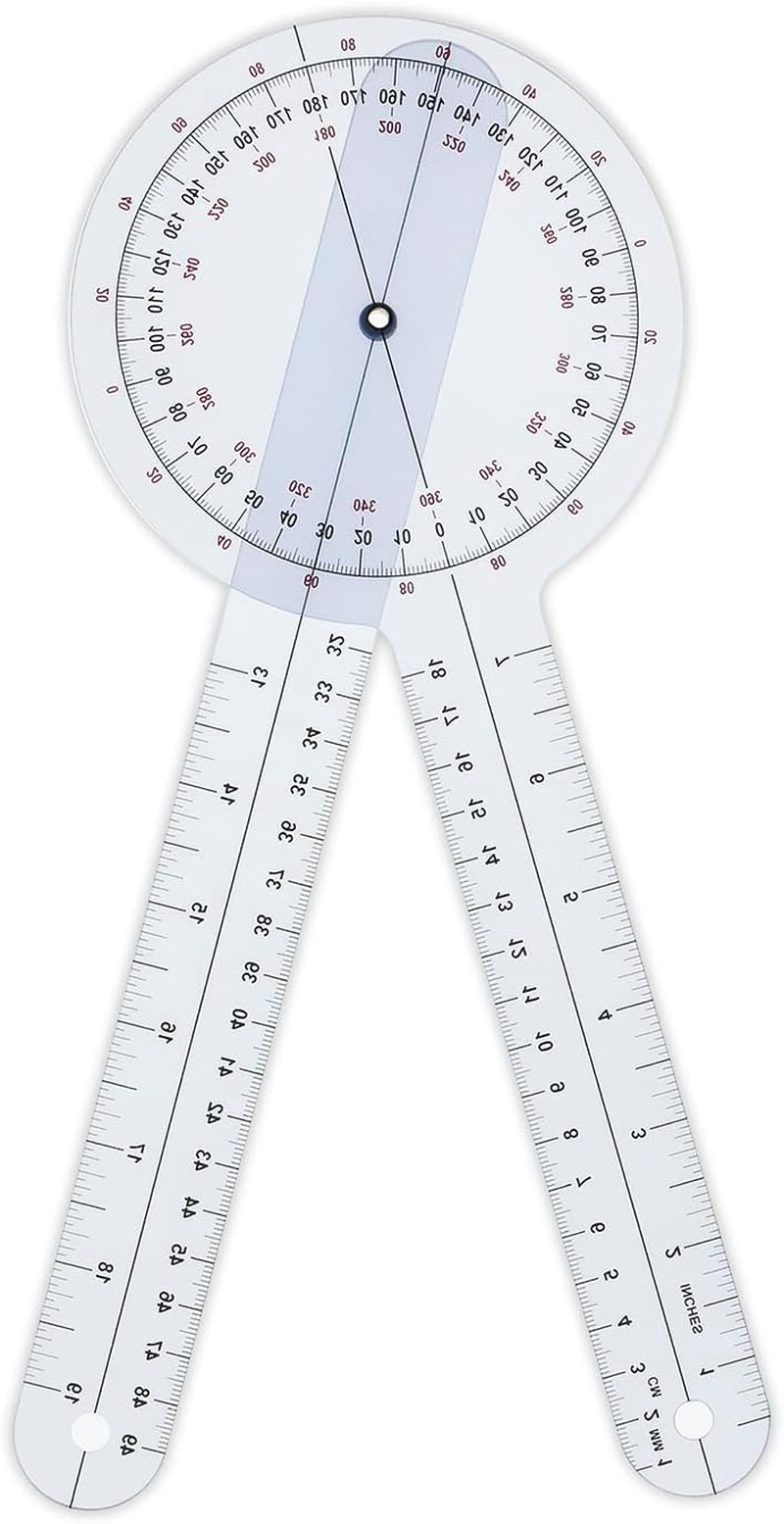 12 Inch Goniometer 360° Transparent Orthopedic Angle Ruler Clear Protractor