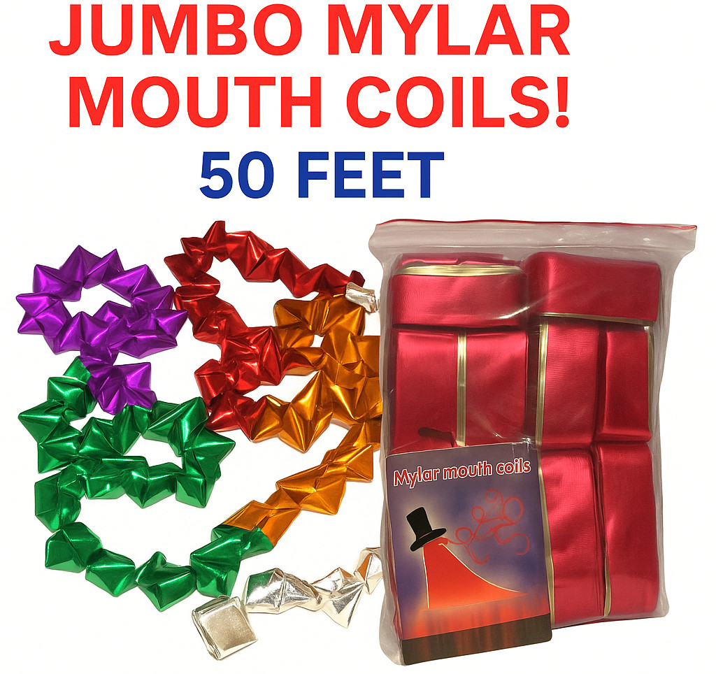 50' Feet JUMBO MYLAR MOUTH COILS 10 Set Magic Trick Glitter Streamer Production