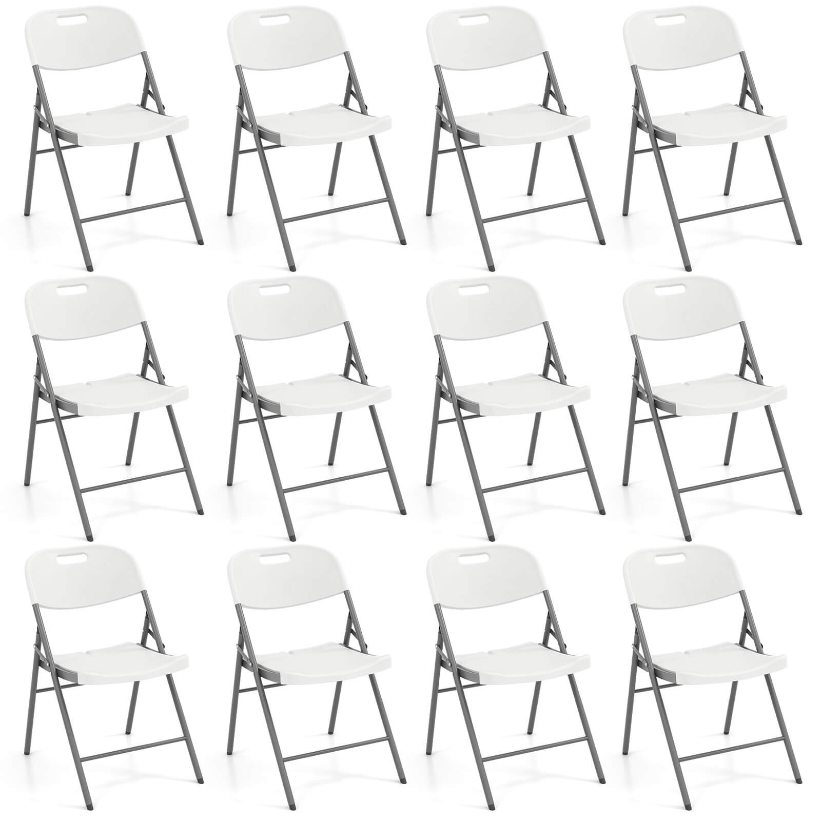 Folding Chairs Set of 12 HDPE Plastic Chairs with Metal Frame for Home Office