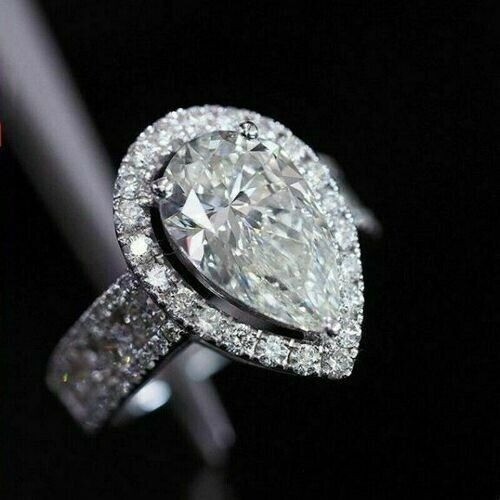 Pear Cut Lab-Created 3.10 Ct White Diamond Wedding Ring 925 Sterling Silver