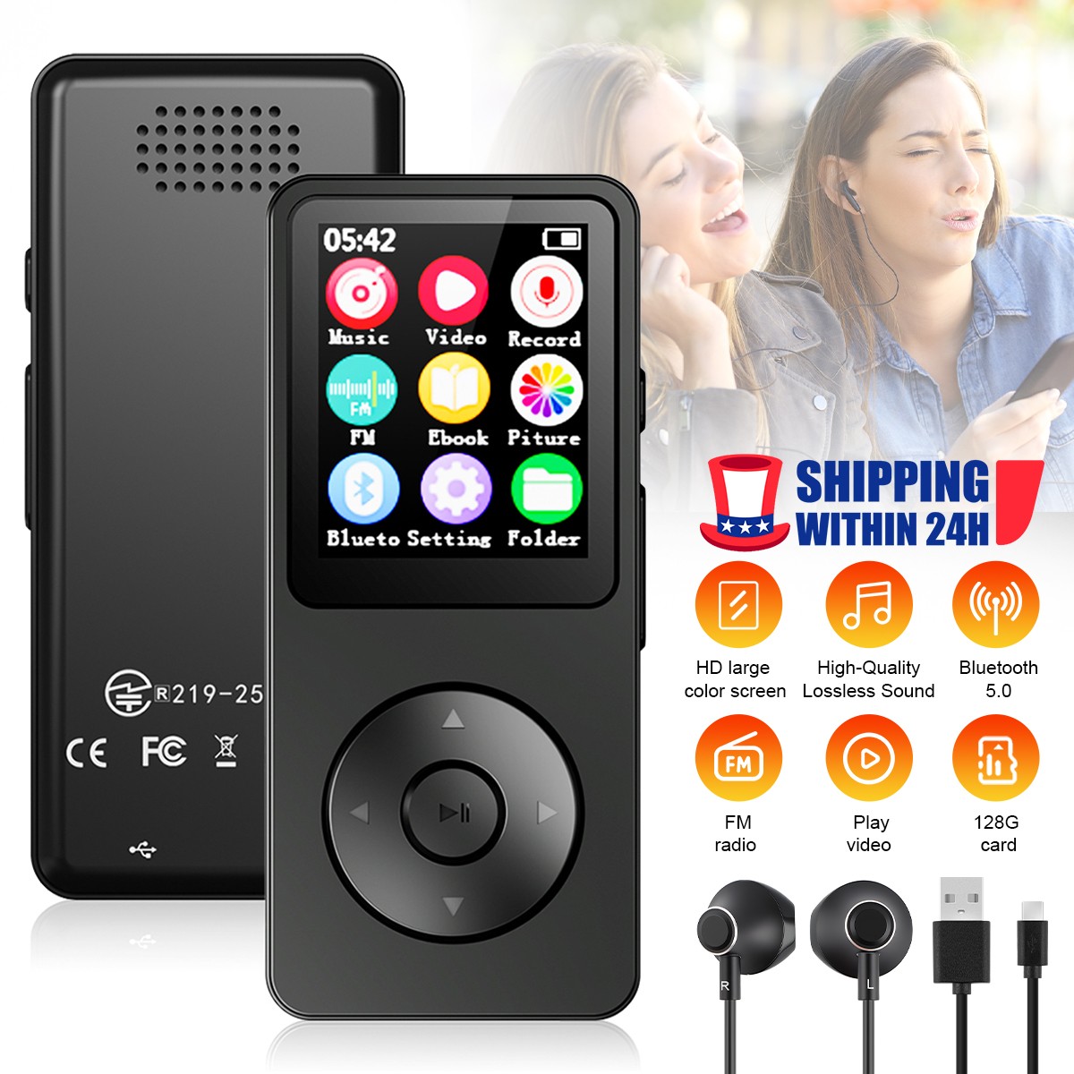Lossless Music Player Support 128GB Bluetooth MP4/MP3 FM Radio Recorder Sport