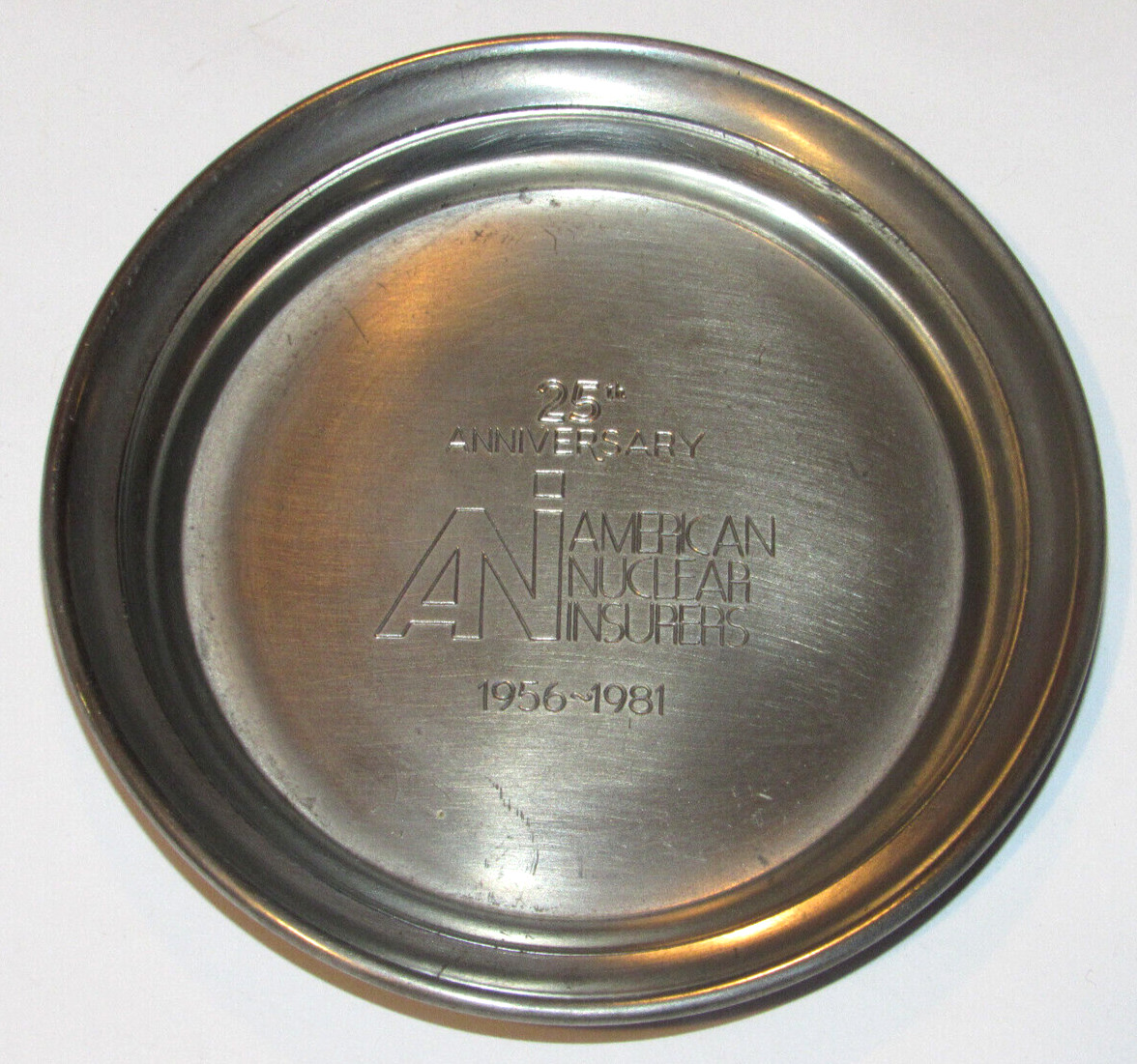 VTG 1981 'AMERICAN NUCLEAR INSURERS' ASHTRAY! 25th ANNIVERSARY! BOARDMAN PEWTER!