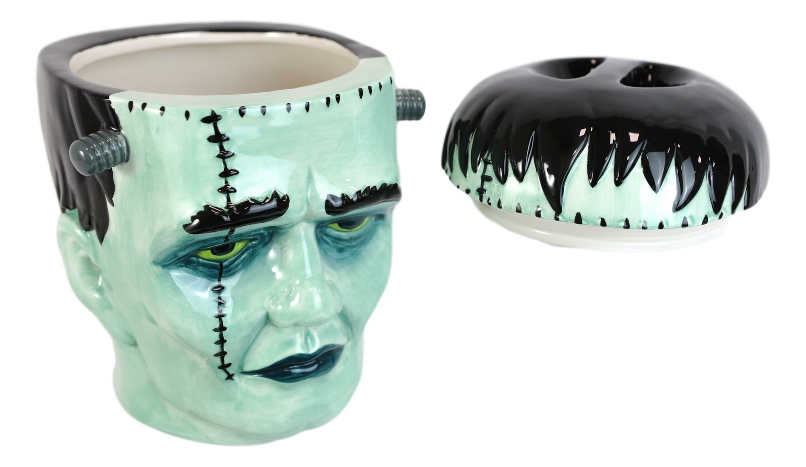 Ceramic Ghastly Victor Frankenstein Skull Cookie Jar Halloween Decor Kitchenware