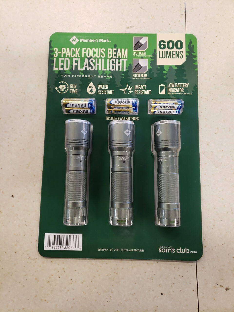 Member's Mark Focus Beam LED Flashlights 600 Lumens, 3 Pack