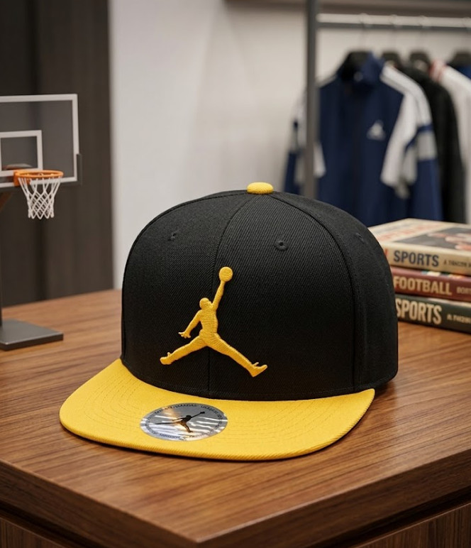 Air Jordan Black Cap Yellow Brim Jumpman Logo Snapback Flat Hat New Tags