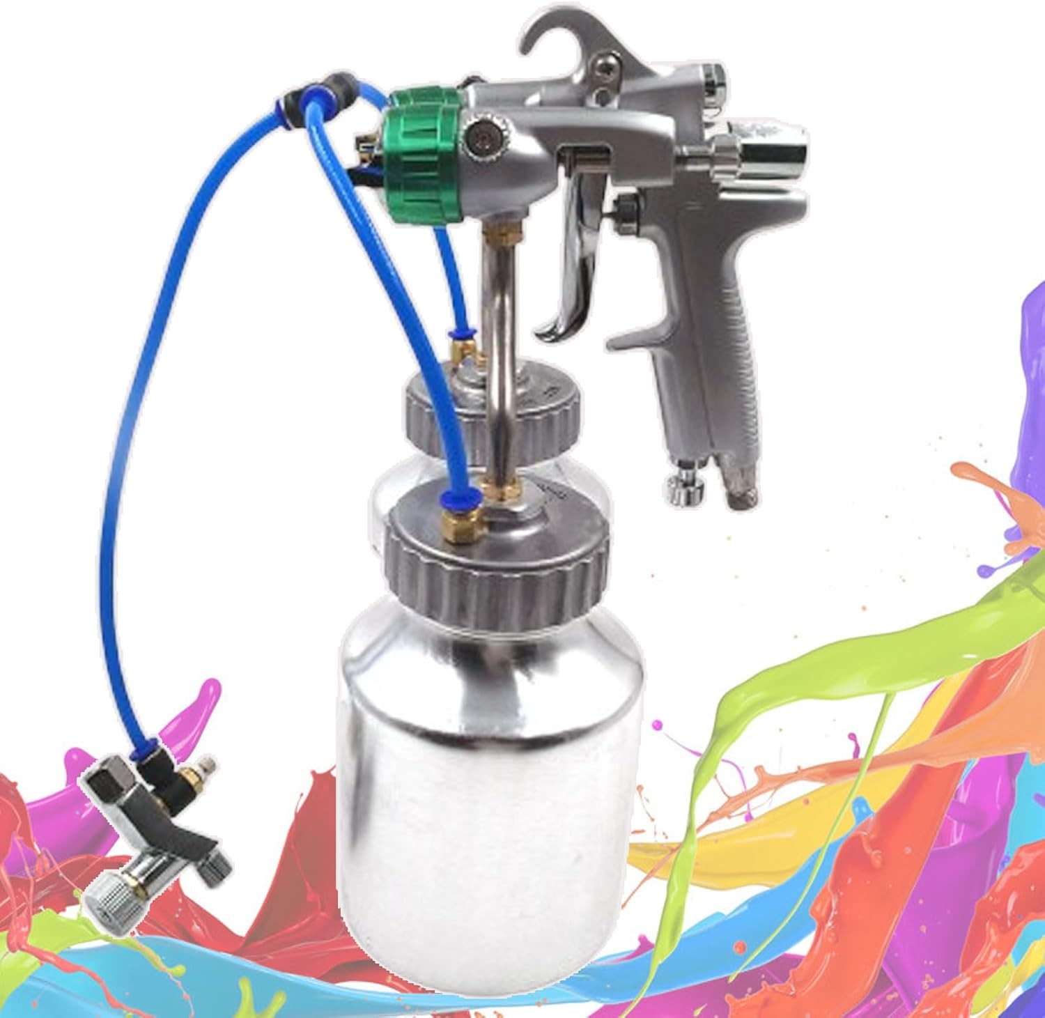 Double Head Pressure Feed Paint Sprayer1.3MM Nano Chrome Double Nozzle Spray Gun
