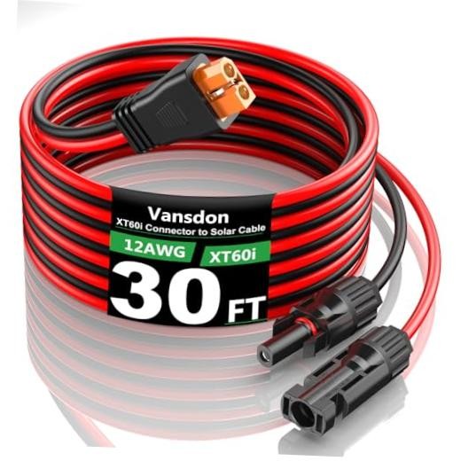 Solar to XT60i Extension Cable 12AWG 30FT Solar Connector to Red/Black-30