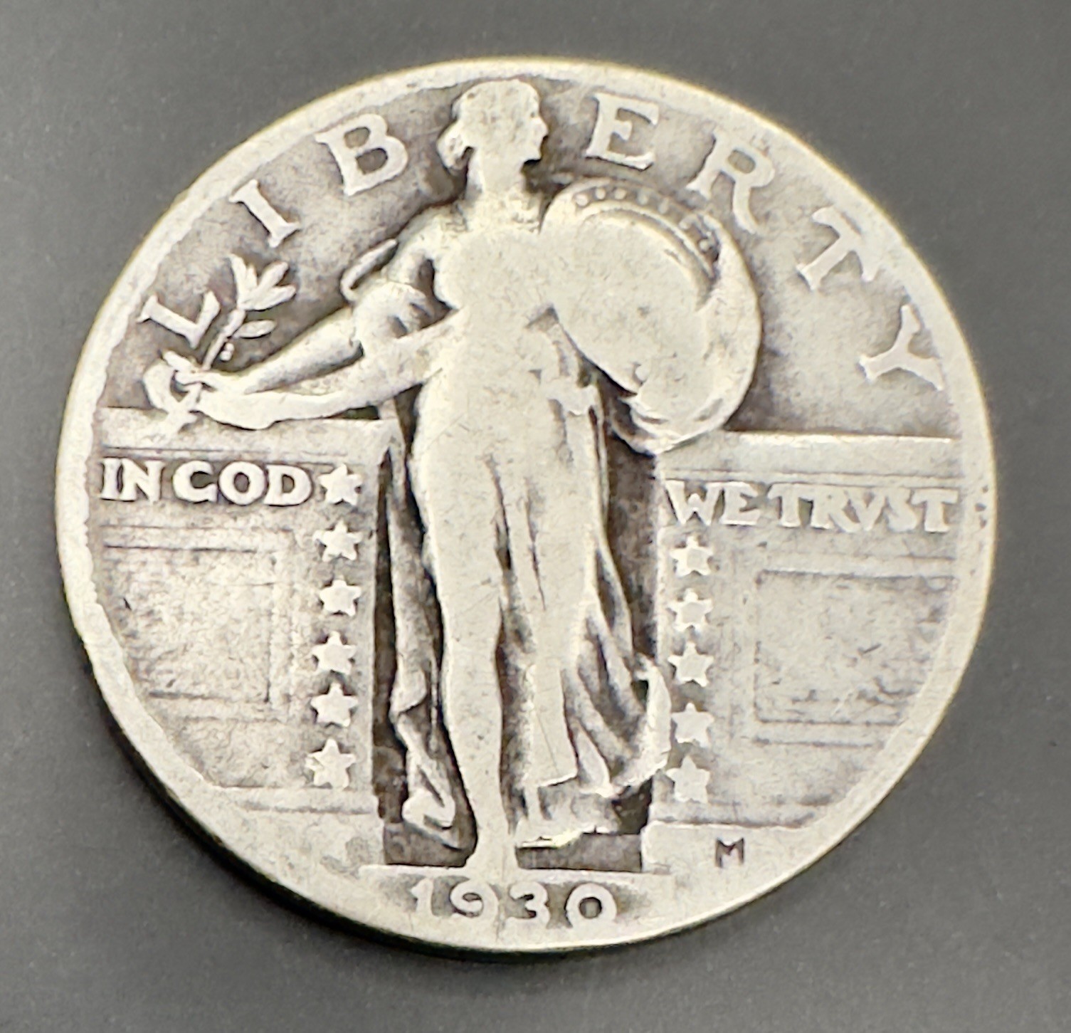 1930 Standing Liberty Quarter 25C SLQ 90% Silver Final Year Circulated Raw