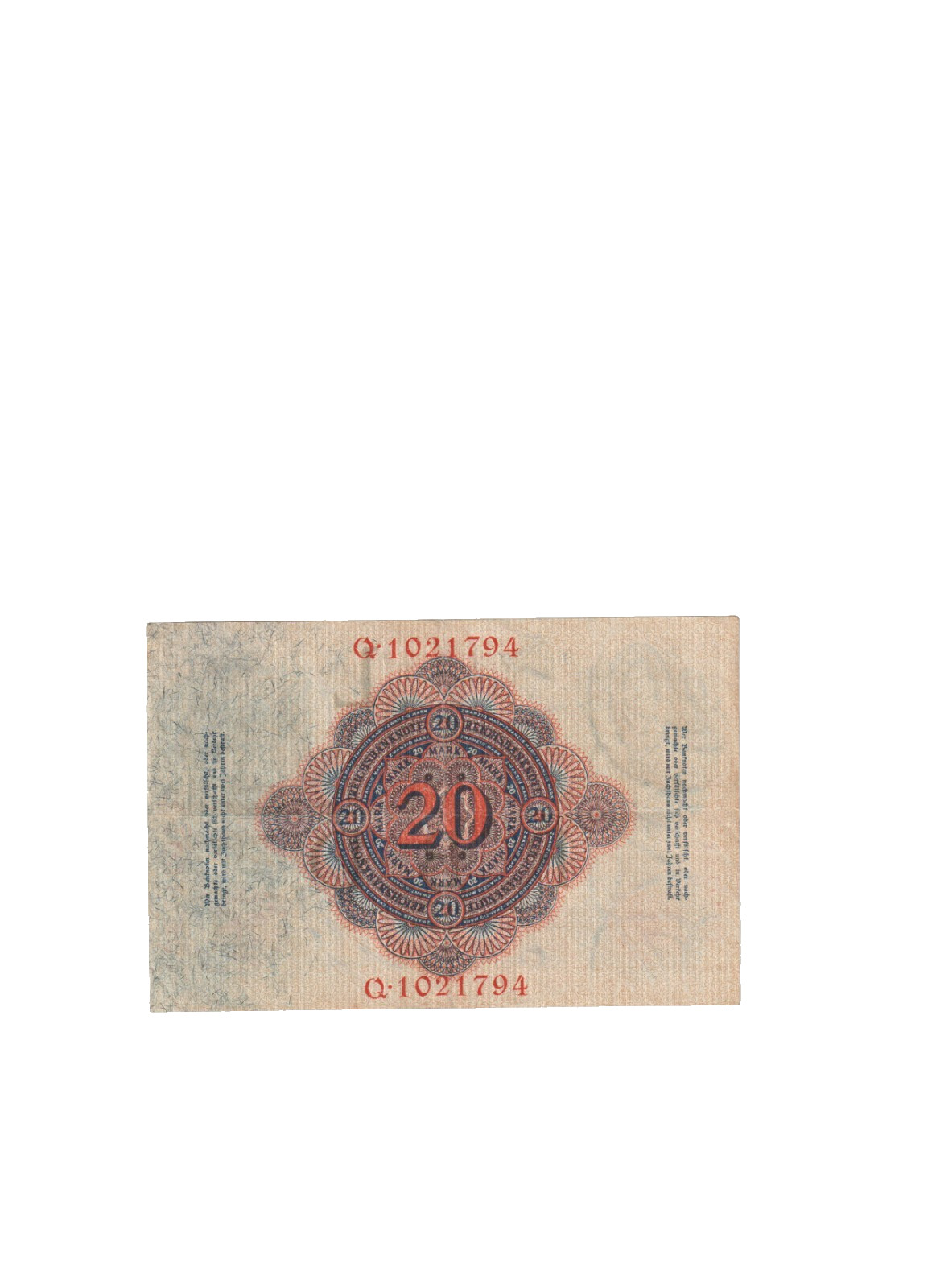 GERMANY 1914 20 MARK BANKNOTE P46b VERY FINE CONDITION