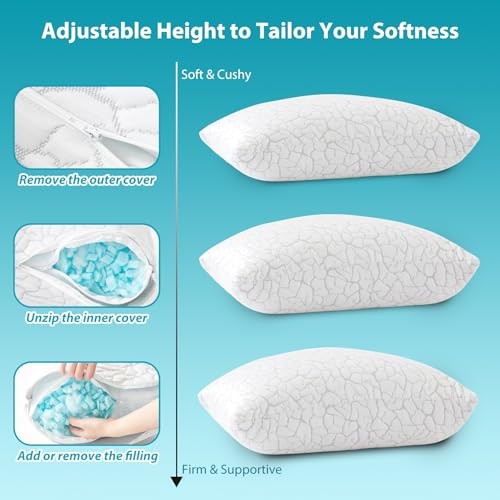 Cooling Pillows for Sleeping 2 Pack, Adjustable Shredded Queen(Pack of 2)