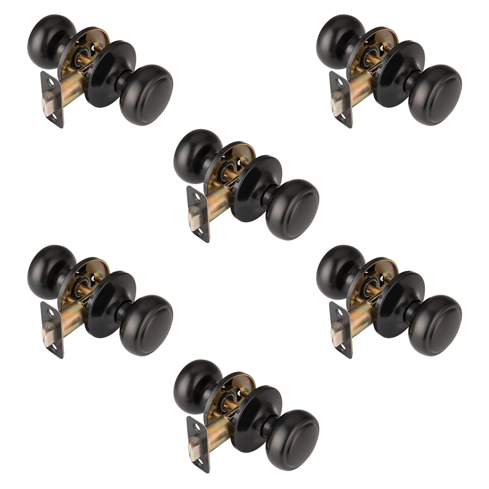 6 Pack Matte Black Door Knobs,Interior Door Knob with Lock,Coastal Style Door...