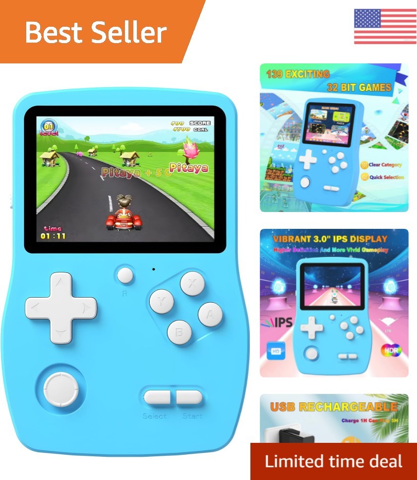 32 Bit Handheld Games for Kids Preloaded 139 Retro Video Games, Blue | Portab...