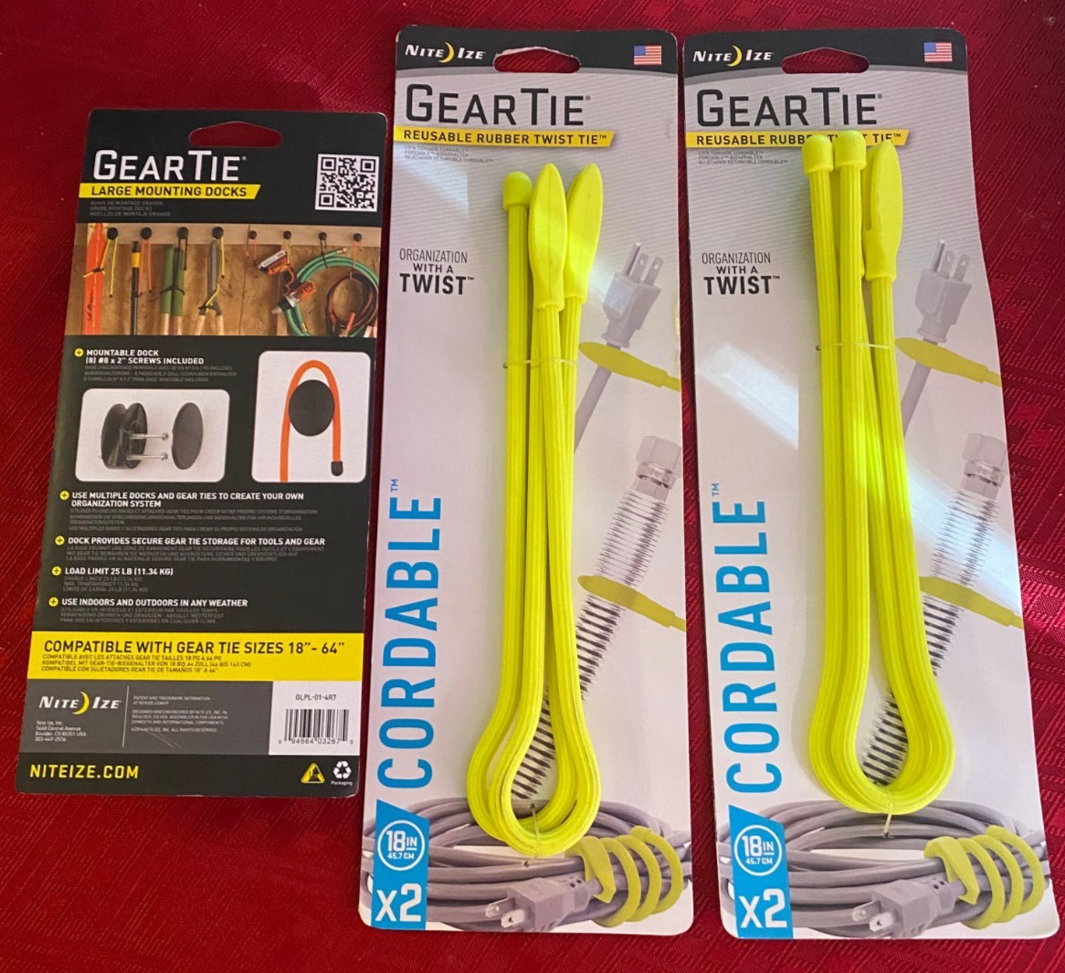 Nite Ize - 4 18" Gear Tie with Large Mounting Dock Set