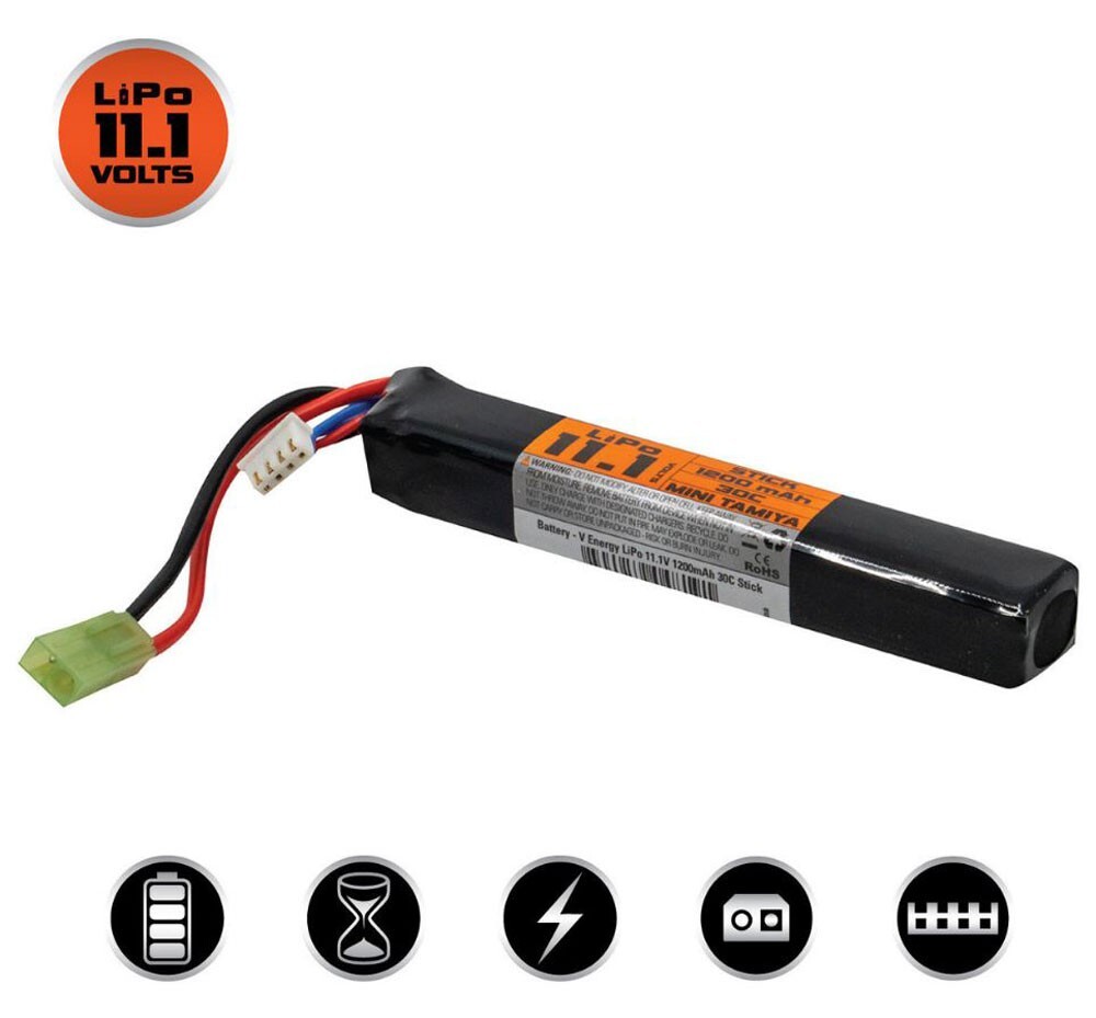 Valken Energy Airsoft Battery AEG 11.1V 1200mAh 15C/30C LiPo Stick MT Connector