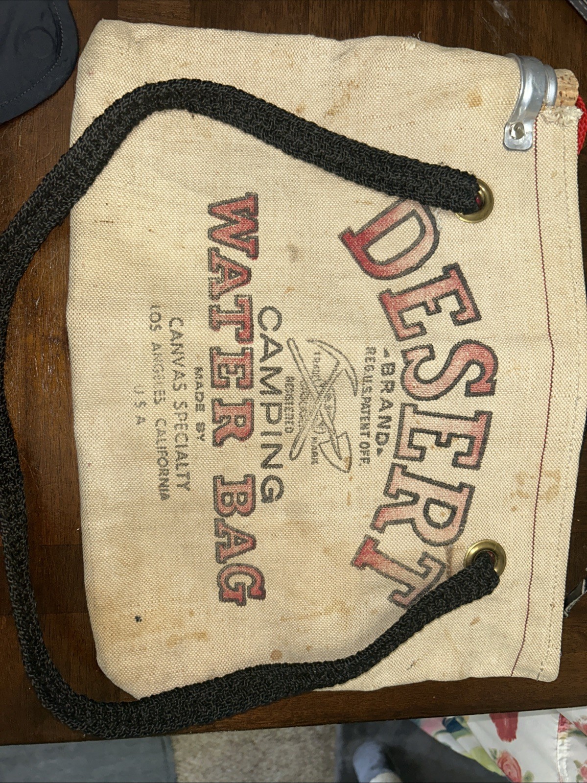[E699] Vintage Desert Water Bag Camping Hiking Survivalist Canvas LA California