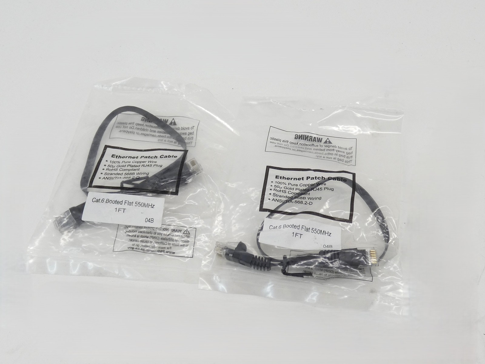 *Lot of 2* Cat 6 Ethernet Patch Cable 550MHz 1' - NEW Surplus!