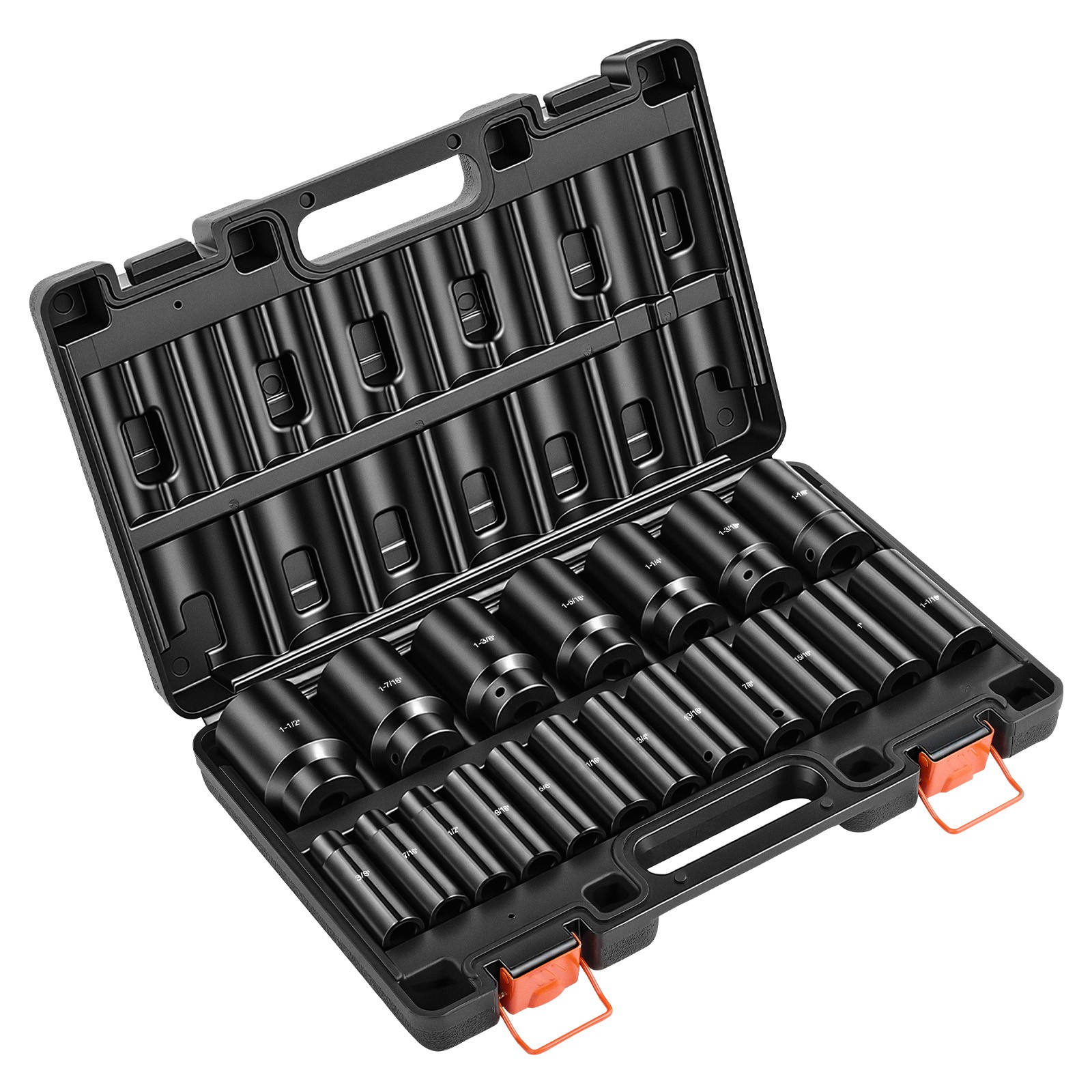 Uimoso 19-Piece Impact Socket Set, 1/2" Drive, Sizes 3/8" to 1-1/2" Deep