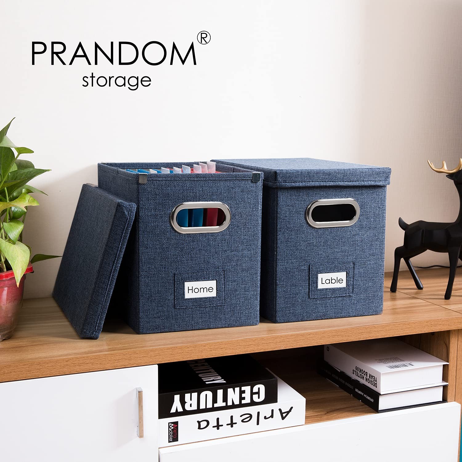PRANDOM File Organizer Box - Set of 1 (1-pack) without folders, Navy Blue