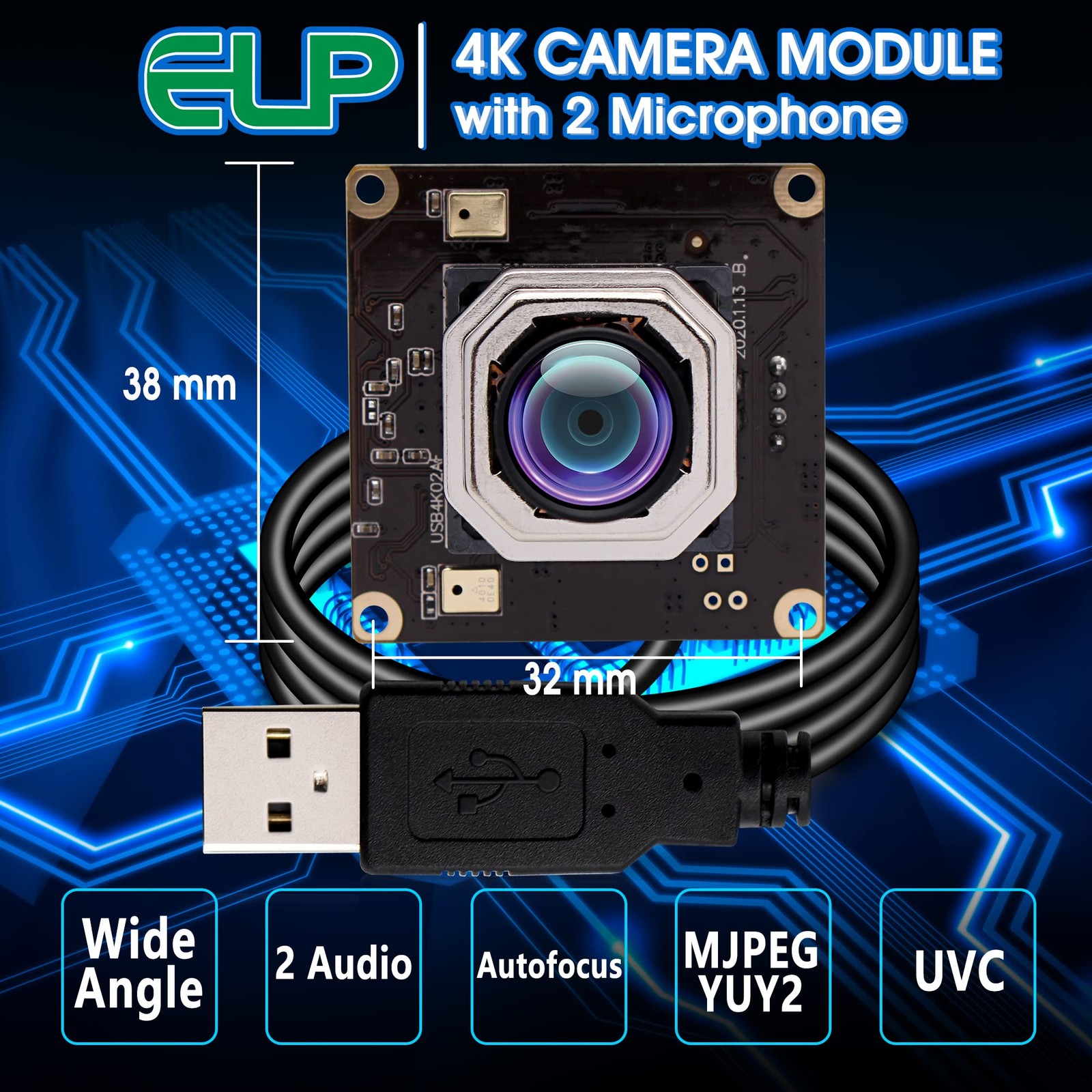 4K USB Module Autofocus w/Microphone Computer Mini USB2.0 Webcam Board 8mp In...