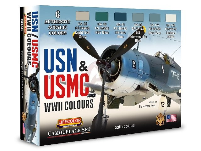 LifeColor Acrylic Paints Set USN Navy & USMC Marines Colors WWII (6x 22ml) CS46