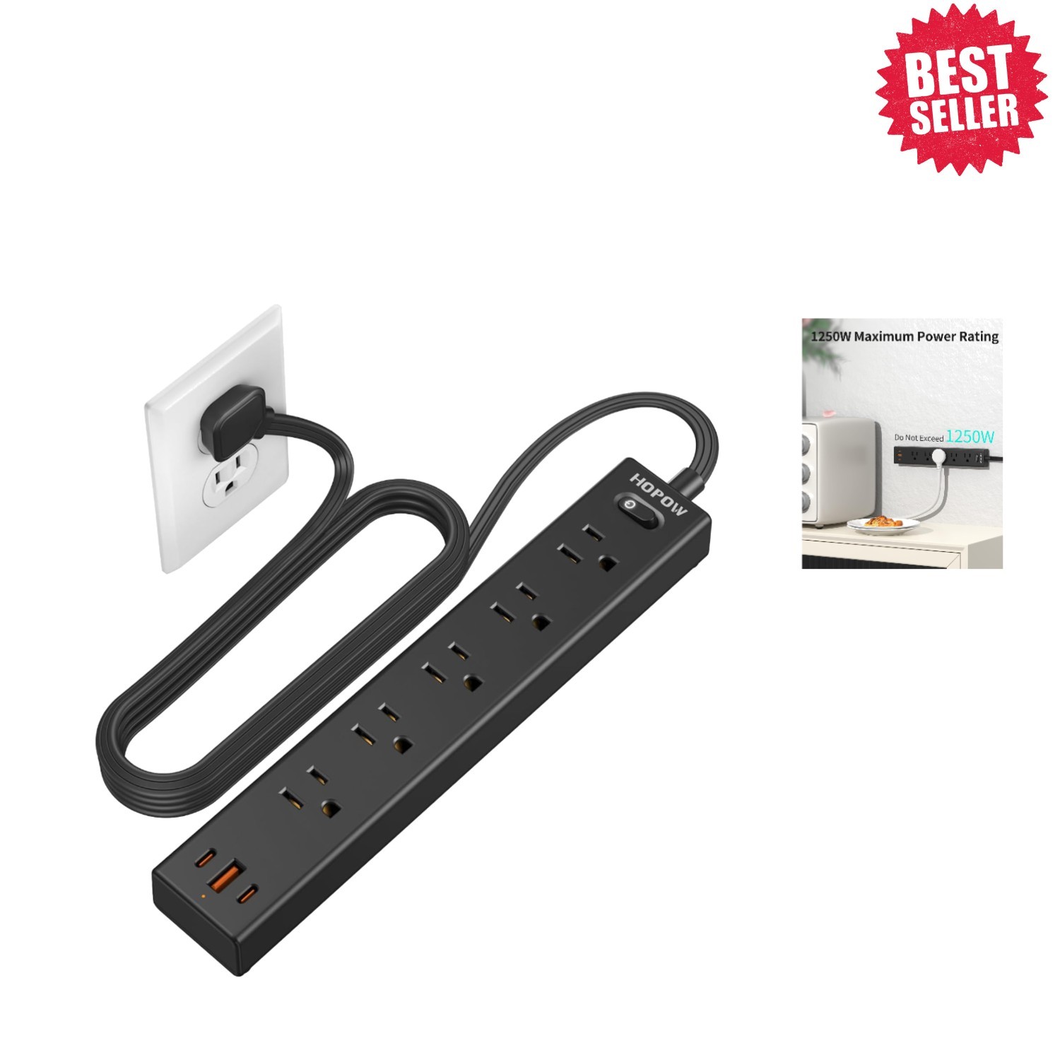 6FT Mountable Power Strip with 5 Outlets + USB Slots: Safe & Stylish Solution
