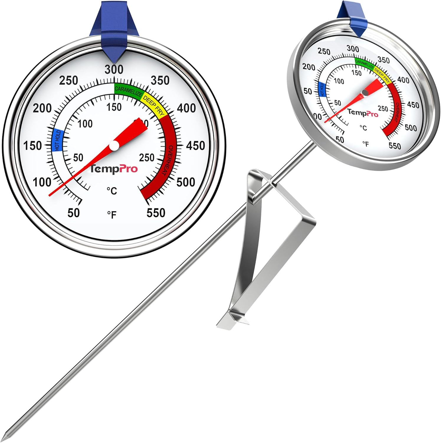Temppro Candy Thermometer with Pot Clip, 9" Long Probe Deep Fry Oil Thermometer