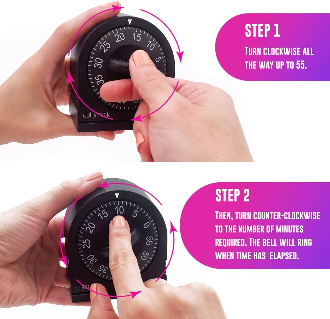 60 Minute Wind Up Timer, Visual Mechanical Timer, from 0 to 60 Minutes, for Kitc