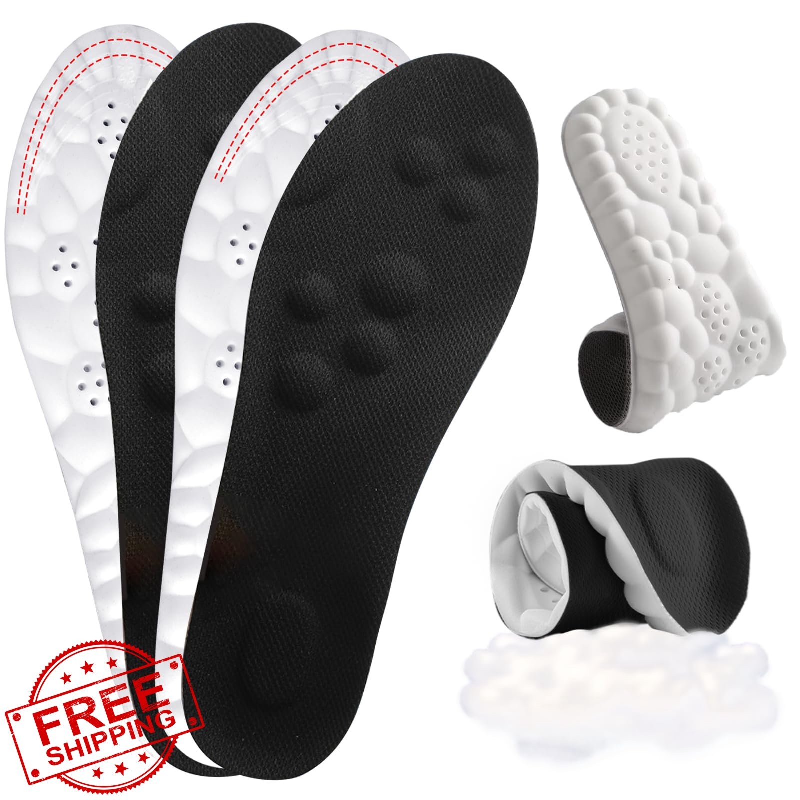 2pk Black Cloud Soles Men's Comfort Insoles Arch Support 9-10.5