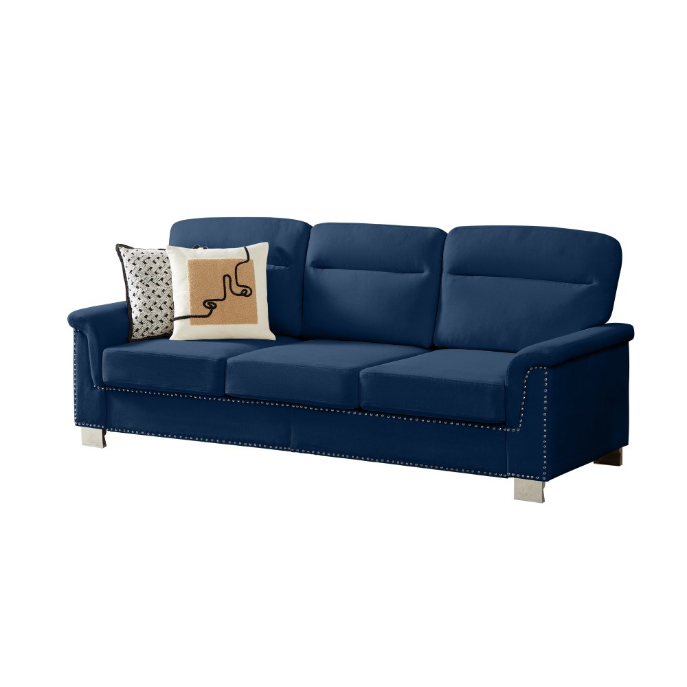 82" Blue Snowfleece Fabric 3-Seater Sofa w/ Rolled Arms for Living Room