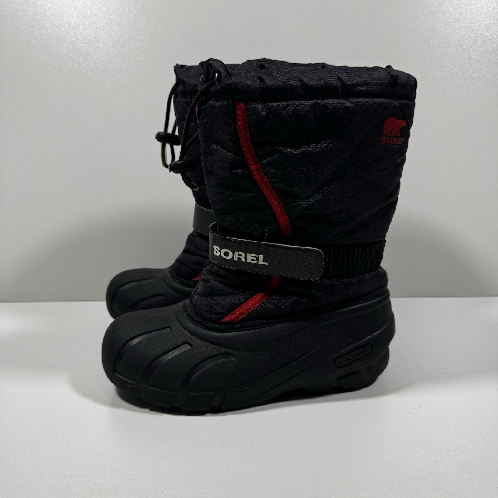 Sorel Flurry Youth Sz 3 Snow Boots Insulated Warm Winter Waterproof Black Red
