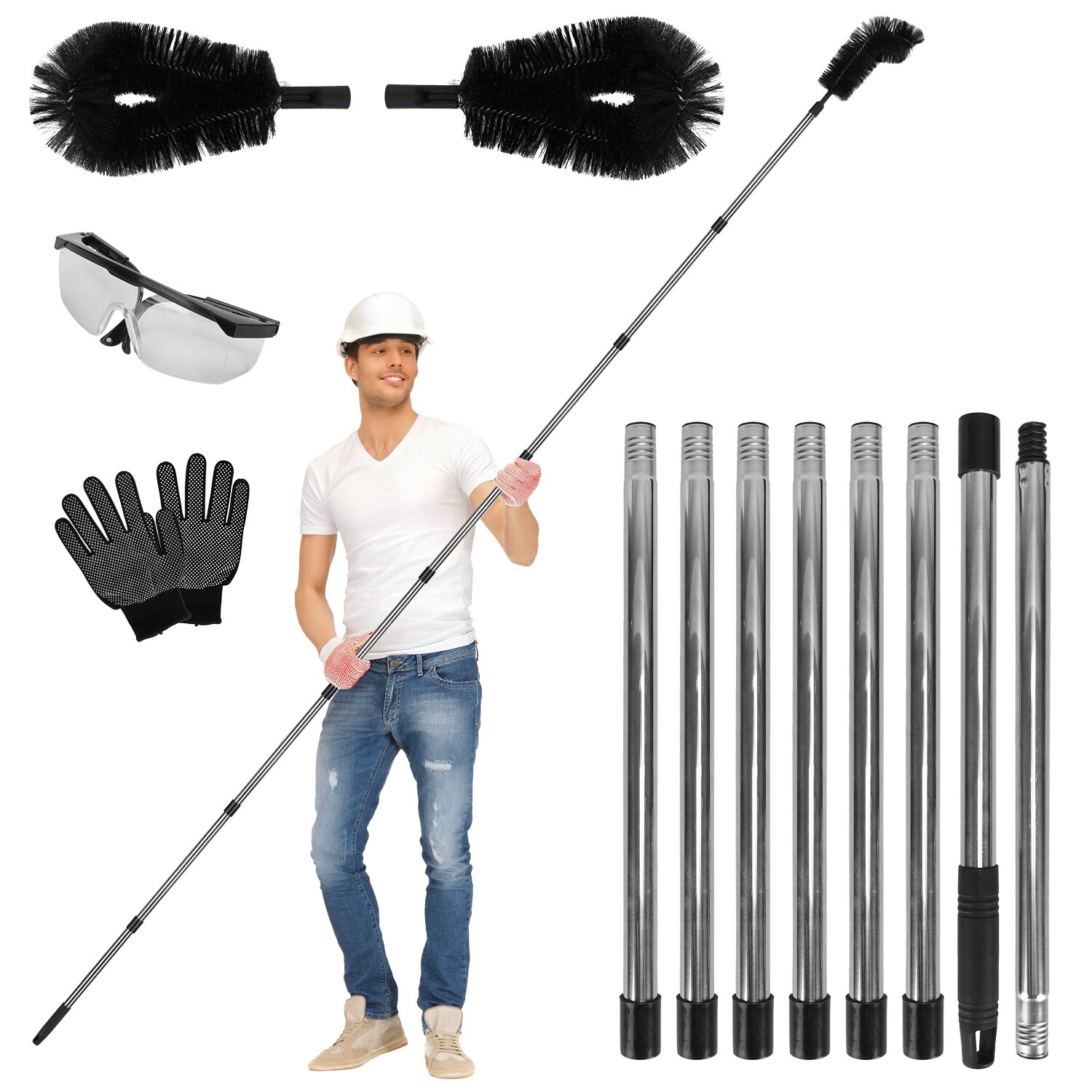 11.5FT Telescoping Gutter Cleaning Brush Extendable Guard Roofing Cleaner Tool