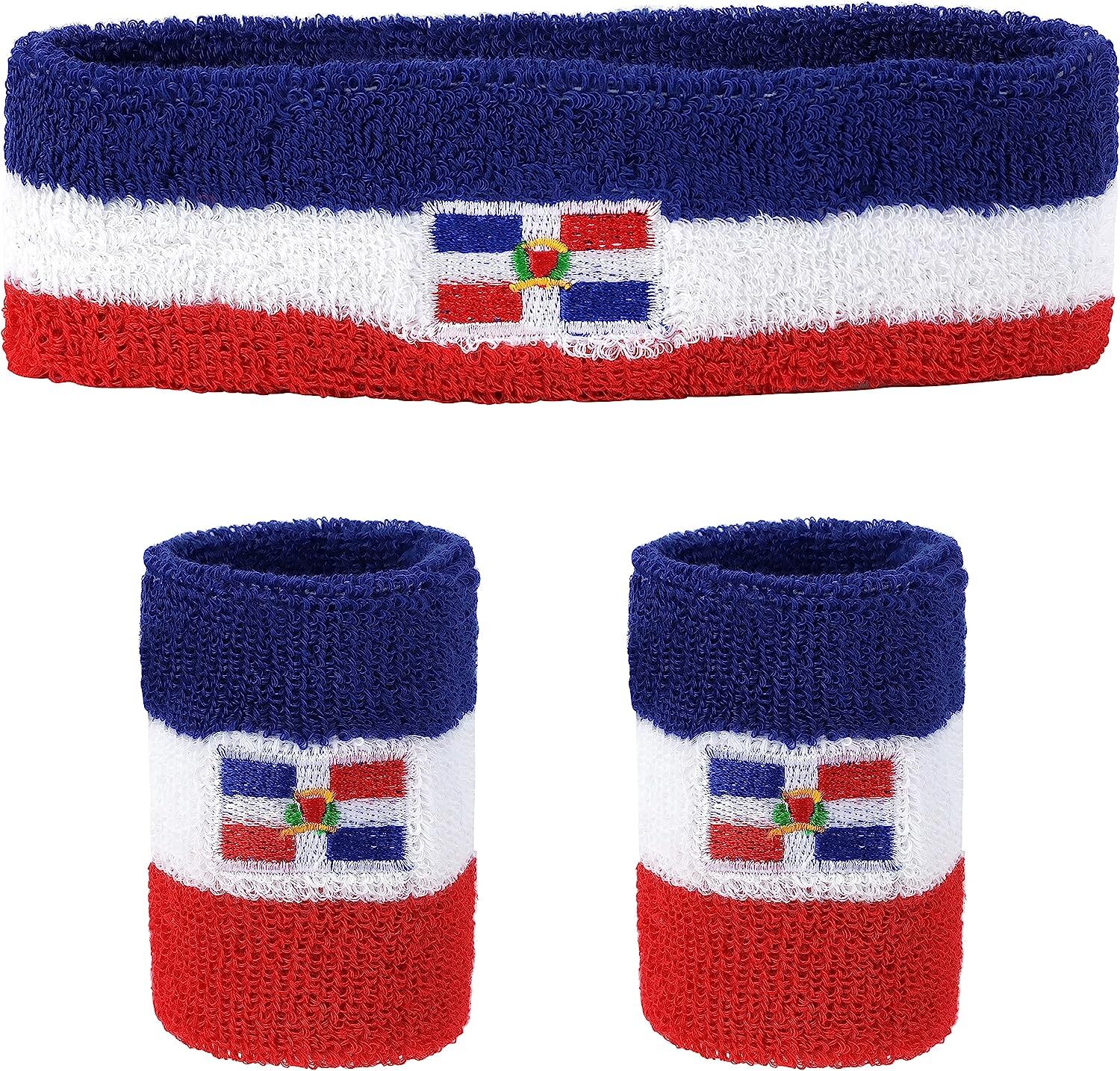 Motique Accessories Striped Sweatband Set - Sport Sweat Band and Wristband