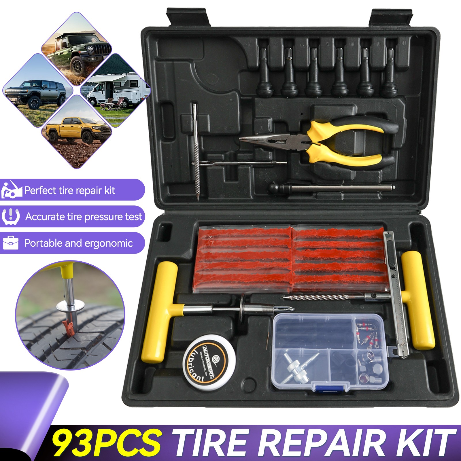 93x Heavy Duty Tyre Puncture Repair Tool Tire Mending Kit For Car Motorbike
