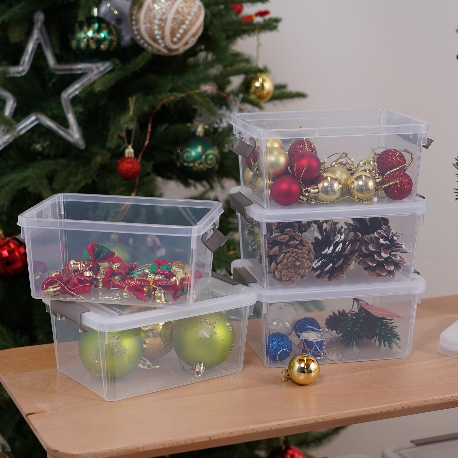10 Pack Clear Stackable Plastic Storage Bins with Lids for Organizing